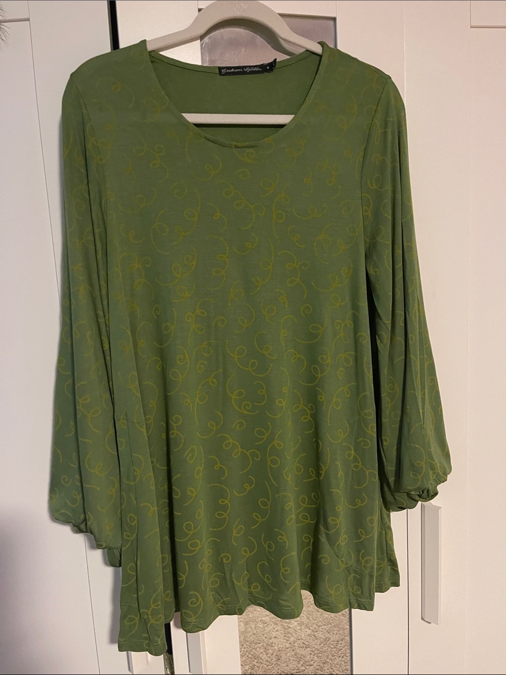 Gudrun Sjoden Olive Green Swirl-Print Long-Sleeve Tunic